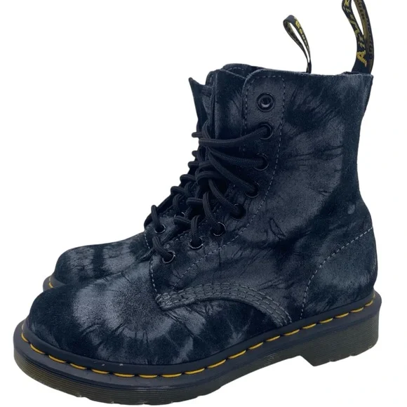 Dr. Martens Womens Shoes Pascal Boots Sz 5 Black Tie Dye Combat Casual Trendy - Picture 1 of 15